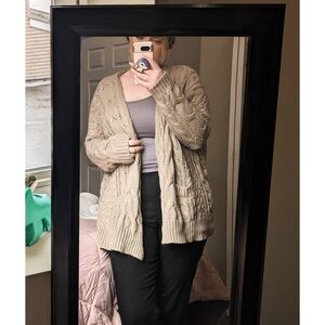 Brown Oversized Cable-knit Cardigan